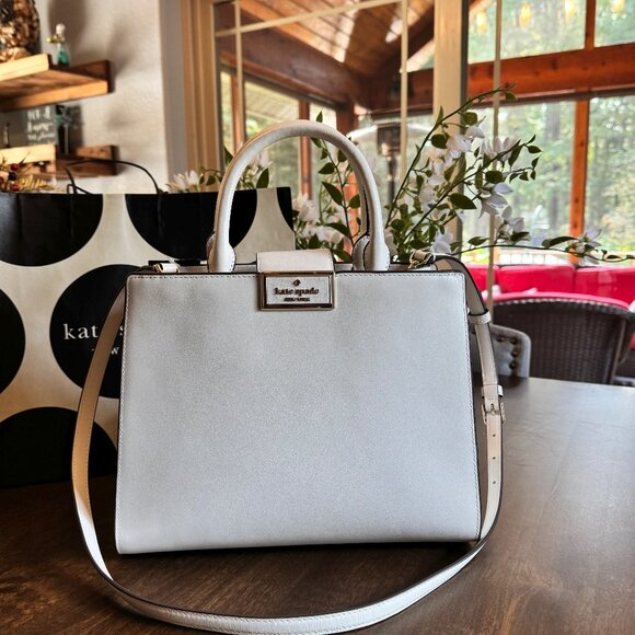 Kate Spade Reegan Top Handle Smooth Leather Satchel Crossbody Purse - Meringue